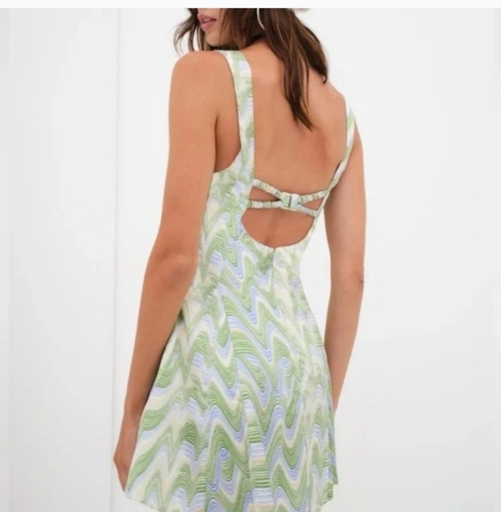 For Love & Lemons Yori Fit And Flare Underwire Mini Dress NWT Green Swirl Size L - Picture 3 of 12